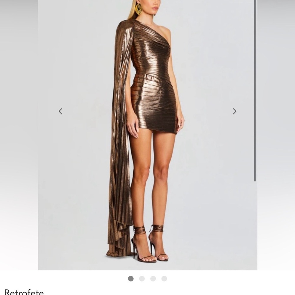 Retrofete Metallic Bronze Asymmetrical Mini Dress